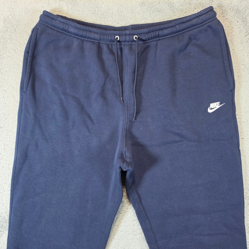 Nike Fleece Joggers Mens XL Navy Blue Club Sweatpants Athleisure Tapered Cuffed - Picture 2 of 10